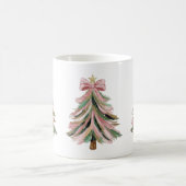 ピンクとグリーンのブラシストローク クリスマスツリーマグカップ コーヒーマグカップ (中央)