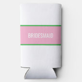 ピンクとグリーンのプレッピーなストライプのブライズメイド スリム缶クーラー (裏面)