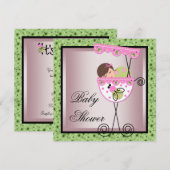 ピンクとグリーンのベビーガールシャワー招待状 招待状 (正面/裏面)