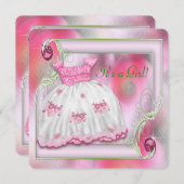 ピンクとグリーンのベビーシャワー 招待状 (正面/裏面)