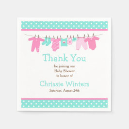 ピンクとグリーンのベビーライン赤ちゃんシャワー スタンダードカクテルナプキン