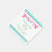 ピンクとグリーンのベビーライン赤ちゃんシャワー スタンダードカクテルナプキン (角)