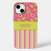 ピンクとグリーンのペイズリーストライプの電話ケース Case-Mate iPhoneケース (裏面)