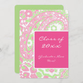 ピンクとグリーンのペイズリー卒業パーティー 招待状 (正面/裏面)