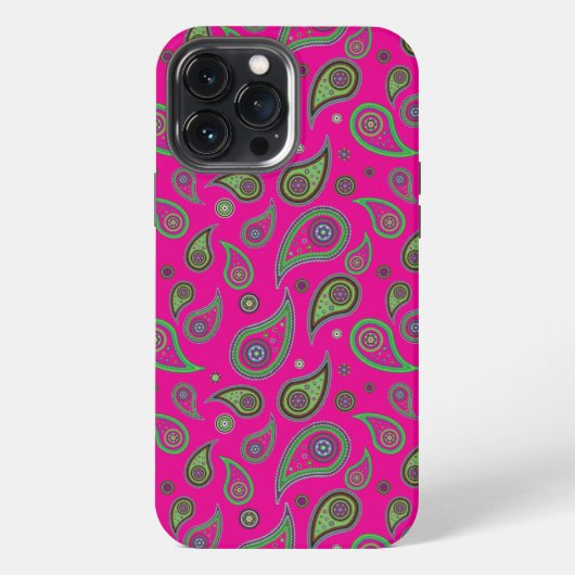 ピンクとグリーンのペイズリー模様 iPhoneケース (裏面)