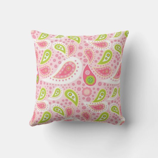 ピンクとグリーンのペイズリー装飾用クッション クッション (裏面)