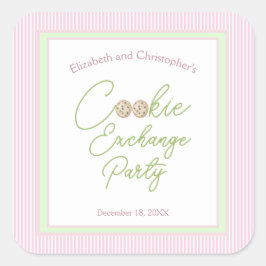 ピンクとグリーンのホリデークッキー交換パーティー スクエアシール