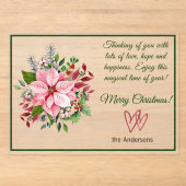 ピンクとグリーンのポインセチアのフロストクリスマスカード アクリル招待状 (正面)