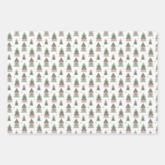 ピンクとグリーンのミニマルなクリスマス ラッピングペーパーシート (正面)