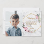 ピンクとグリーンのミニマルな白大理石 サンキューカード (正面)