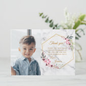 ピンクとグリーンのミニマルな白大理石 サンキューカード (スタンド正面)