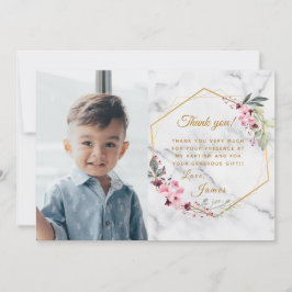 ピンクとグリーンのミニマルな白大理石 サンキューカード