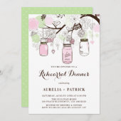 ピンクとグリーンのメイスンジャースリハーサルディナー 招待状 (正面/裏面)