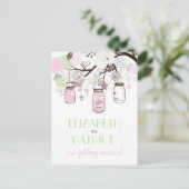 ピンクとグリーンのメイソンジャース日付はがきを保存 案内ポストカード (スタンド正面)