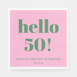 ピンクとグリーンのモダンな50歳の誕生日お祝いデザイン スタンダードランチョンナプキン