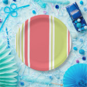 ピンクとグリーンのモダンストライプ ペーパープレート (パーティー)