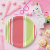 ピンクとグリーンのモダンストライプ ペーパープレート (パーティー)