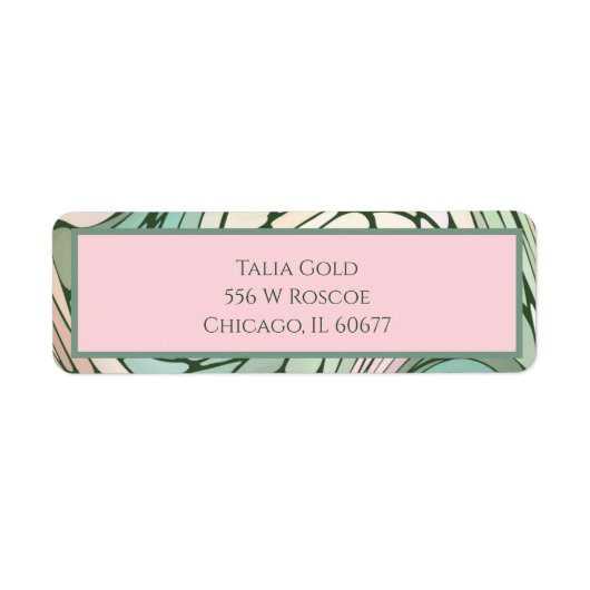 ピンクとグリーンのモダン差出人住所ラベル ラベル (正面)