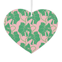 ピンクとグリーンのモンステラ模様