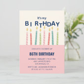 ピンクとグリーンのユーモアあふれるキャンドル 86歳の誕生日招待状 招待状 (スタンド正面)