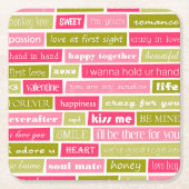 ピンクとグリーンのラブレター スクエアペーパーコースター (正面)