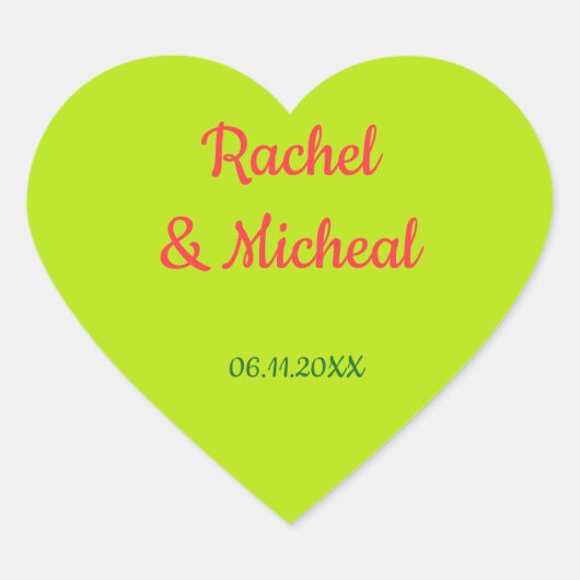 ピンクとグリーンのラベ結婚ル ハートシール (正面)