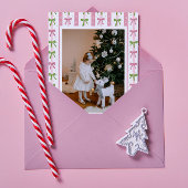 ピンクとグリーンのリボン 壁紙 フォト ホリデー カード