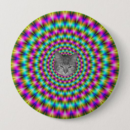 ピンクとグリーンのリングや輪+猫 缶バッジ (正面)