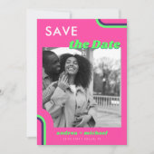 ピンクとグリーンのレトロな虹のウェディング セーブザデート (正面)