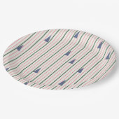 ピンクとグリーンのレトロストライプ ペーパープレート (アングル)