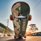 ピンクとグリーンのレトロモダン抽象芸術大理石の渦巻き スケートボード