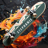 ピンクとグリーンのレトロモダン抽象芸術大理石の渦巻き スケートボード