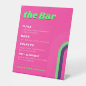 ピンクとグリーンのレトロ結婚のバードリンク 台座サイン (正面)