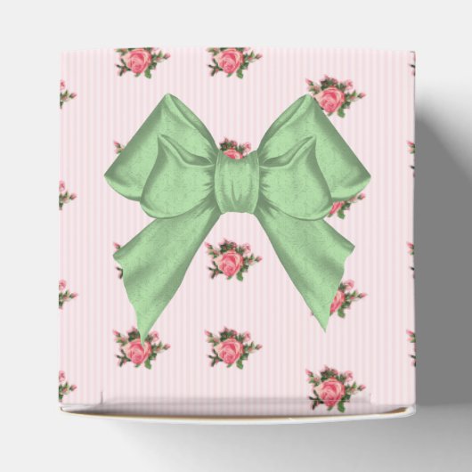 ピンクとグリーンのローズ ウェディング フェイバー ギフト ボックス (上部)