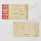 ピンクとグリーンのヴィンテージダマスコウェディングプレイスカード プレイスカード (正面/裏面)