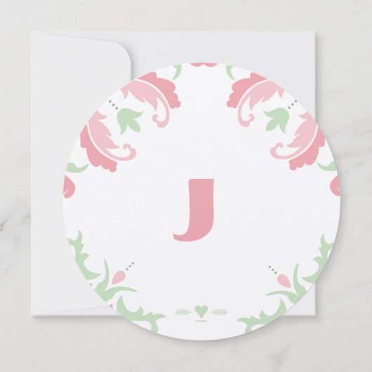 ピンクとグリーンのヴィンテージモダンダマスクの結婚式 招待状 (裏面)