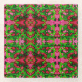 ピンクとグリーンの勉強 ガラスコースター (正面)