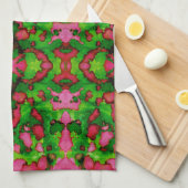 ピンクとグリーンの勉強 キッチンタオル (四つ折り)