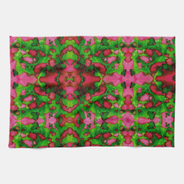 ピンクとグリーンの勉強 キッチンタオル