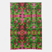 ピンクとグリーンの勉強 キッチンタオル (縦)