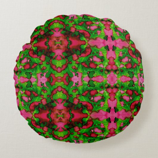 ピンクとグリーンの勉強 ラウンドクッション (正面)