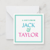 ピンクとグリーンの名門私立校風のパーソナライズされた兄弟姉妹 ノートカード (正面)