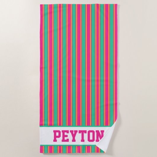 ピンクとグリーンの名門私立校風の美的ビーチタオル ビーチタオル (正面)