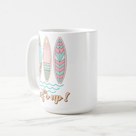 ピンクとグリーンの夏のタイムサーフボード コーヒーマグカップ (正面左)