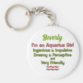 ピンクとグリーンの女の子のためのアクエリアス〔占星術の〕十二宮図 キーホルダー (正面)