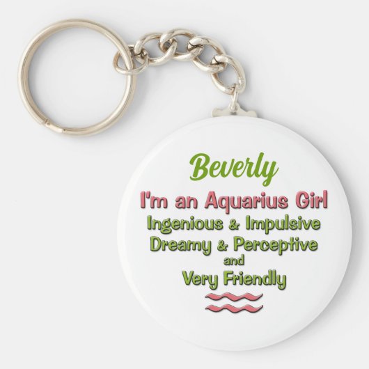 ピンクとグリーンの女の子のためのアクエリアス〔占星術の〕十二宮図 キーホルダー (正面)
