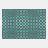 ピンクとグリーンの幾何学的パターン ラッピングペーパーシート (正面3)