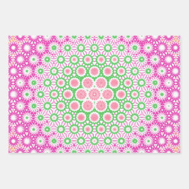 ピンクとグリーンの幾何学的パターン ラッピングペーパーシート