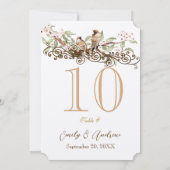 ピンクとグリーンの愛結婚鳥のテーブル番号カード 招待状 (裏面)