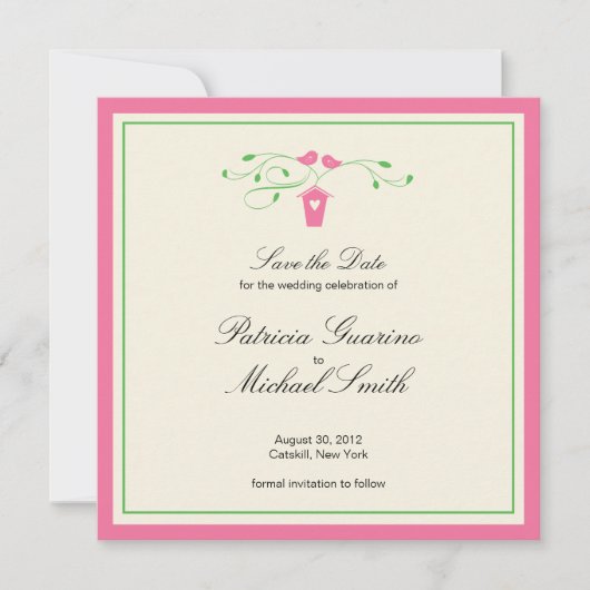 ピンクとグリーンの愛鳥 |日付の保存 セーブザデート (正面)